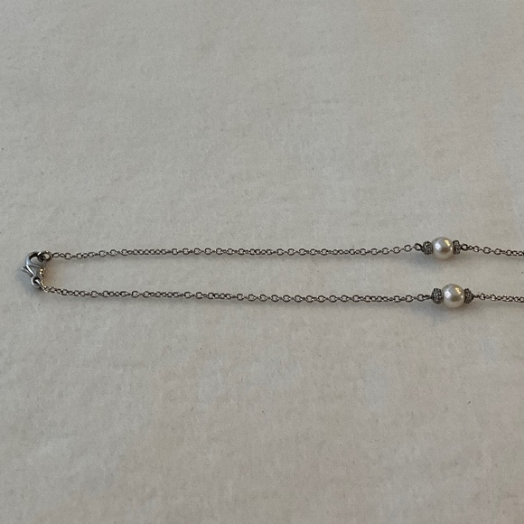Diamond & Pearl Station 18k White Gold Necklace - Picture 6 of 14